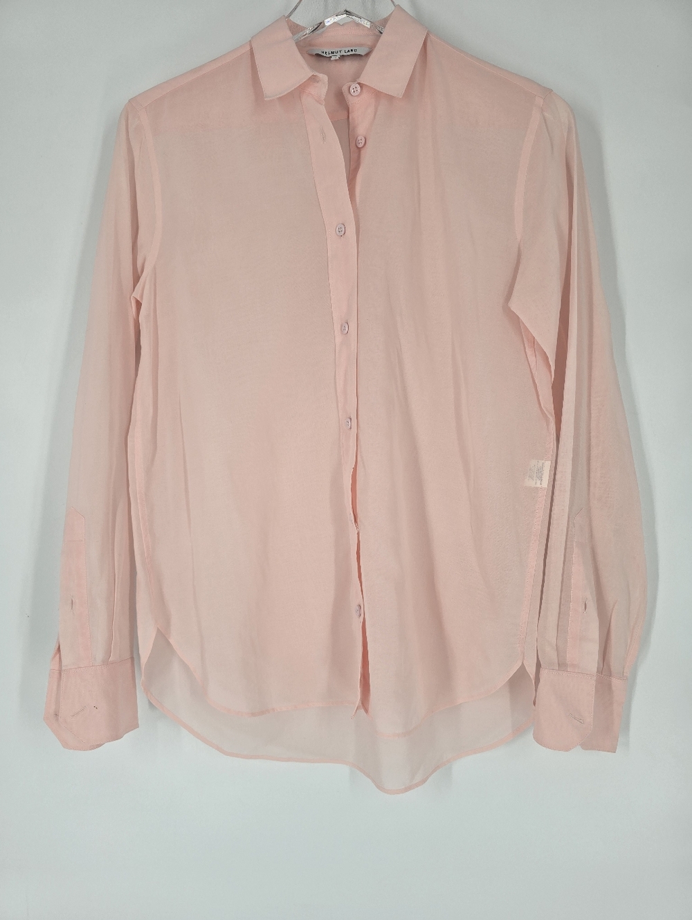 Helmut Lang Light Pink Sheer Cotton Button Down Collared Shirt Blouse Size S